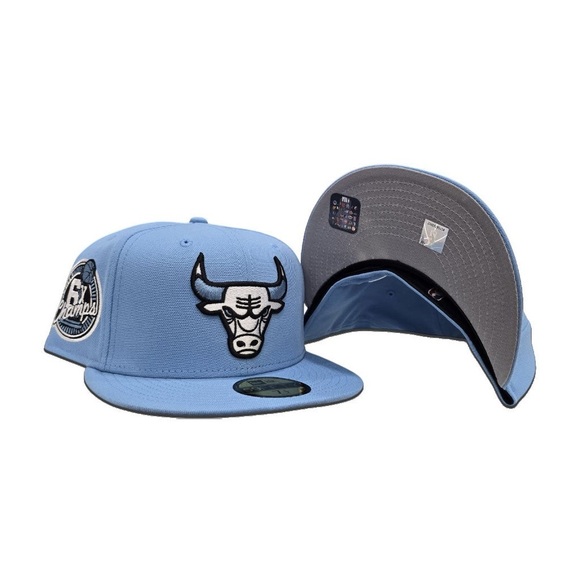 Sky Blue Chicago Bulls Gray Bottom 6X Champions Side Patch New Era 59Fifty Fitt - Picture 2 of 10